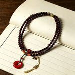Buddha Stones Red Sandalwood Peace Buckle Protection Hand-Woven 108 Bead Mala