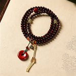 Buddha Stones Red Sandalwood Peace Buckle Protection Hand-Woven 108 Bead Mala
