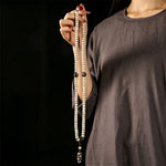 Buddha Stones Star Moon Bodhi Seed Dzi Bead Wisdom Hand-Woven Tibetan 108 Bead Mala