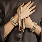Buddha Stones Star Moon Bodhi Seed Dzi Bead Wisdom Hand-Woven Tibetan 108 Bead Mala