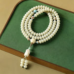 Buddha Stones White Bodhi Seed Bodhisattva Tara Hope Hand-Woven Ethnic 108 Bead Mala