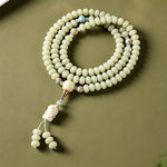 Buddha Stones White Bodhi Seed Bodhisattva Tara Hope Hand-Woven Ethnic 108 Bead Mala