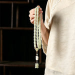 Buddha Stones White Bodhi Seed Bodhisattva Tara Hope Hand-Woven Ethnic 108 Bead Mala