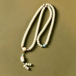 Buddha Stones White Bodhi Seed Bodhisattva Tara Hope Hand-Woven Ethnic 108 Bead Mala