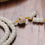 Buddha Stones White Bodhi Seed Cat Purity Hand-Polished Prayer Mala