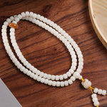 Buddha Stones White Bodhi Seed Cat Purity Hand-Polished Prayer Mala