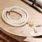 Buddha Stones White Bodhi Seed Cat Purity Hand-Polished Prayer Mala