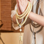Buddha Stones Bodhi Root Lotus Pendant Purity 108 Bead Hand Polished Round Mala