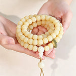 Buddha Stones Bodhi Root Lotus Pendant Purity 108 Bead Hand Polished Round Mala