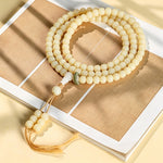 Buddha Stones Bodhi Root Lotus Pendant Purity 108 Bead Hand Polished Round Mala