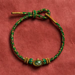 Buddha Stones Five Color Hand Woven Green String Green Ingots And Plum Blossom Amulets Protection Adjustable Bracelet