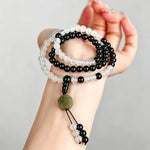 Buddha Stones Black Obsidian Bagua Protection Hand Beaded Bracelet