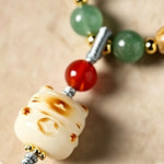 Buddha Stones Green Sandalwood Serenity Hand-Woven Cat Charm Retro Ethnic Mala