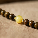 Buddha Stones Green Sandalwood Serenity Hand-Woven Cat Charm Retro Ethnic Mala