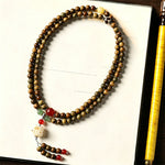 Buddha Stones Green Sandalwood Serenity Hand-Woven Cat Charm Retro Ethnic Mala