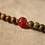 Buddha Stones Green Sandalwood Serenity Hand-Woven Cat Charm Retro Ethnic Mala