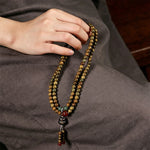 Buddha Stones Green Sandalwood Serenity Hand-Woven Cat Charm Retro Ethnic Mala