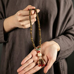 Buddha Stones Green Sandalwood Serenity Hand-Woven Cat Charm Retro Ethnic Mala