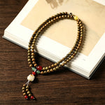 Buddha Stones Green Sandalwood Serenity Hand-Woven Cat Charm Retro Ethnic Mala