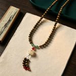 Buddha Stones Green Sandalwood Serenity Hand-Woven Cat Charm Retro Ethnic Mala