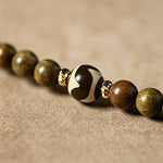 Buddha Stones Green Sandalwood Serenity Hand-Woven Cat Charm Retro Ethnic Mala
