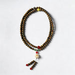 Buddha Stones Green Sandalwood Serenity Hand-Woven Cat Charm Retro Ethnic Mala