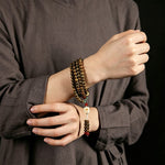 Buddha Stones Green Sandalwood Serenity Hand-Woven Cat Charm Retro Ethnic Mala