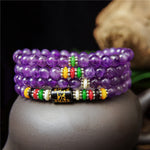Buddha Stones Amethyst Om Mani Padme Hum Purity Prayer 108 Bead Mala