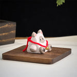 Buddha Stones Basswood Cute Animal Hand-Carved Desk Decoration