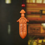 Buddha Stones Jujube Wood Yin Yang Balance Engraved Sword Keychains
