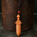 Buddha Stones Jujube Wood Yin Yang Balance Engraved Sword Keychains