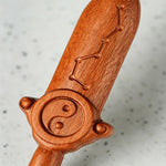 Buddha Stones Jujube Wood Yin Yang Balance Engraved Sword Keychains