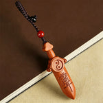 Buddha Stones Jujube Wood Yin Yang Balance Engraved Sword Keychains