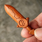 Buddha Stones Jujube Wood Yin Yang Balance Engraved Sword Keychains