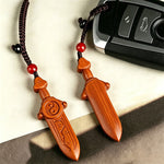 Buddha Stones Jujube Wood Yin Yang Balance Engraved Sword Keychains