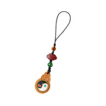 Buddha Stones Green Sandalwood Bagua Yin Yang Protection Gourd Phone Hanging Decoration