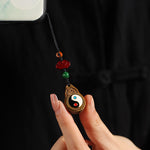 Buddha Stones Green Sandalwood Bagua Yin Yang Protection Gourd Phone Hanging Decoration