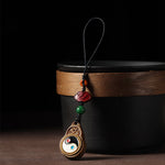 Buddha Stones Green Sandalwood Bagua Yin Yang Protection Gourd Phone Hanging Decoration
