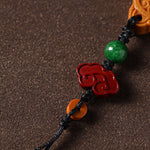 Buddha Stones Green Sandalwood Bagua Yin Yang Protection Gourd Phone Hanging Decoration