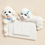 Buddha Stones Hand-Painted Resin Dog 3D Cute Decorative Switch Wall Sticker