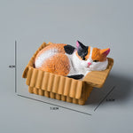 Buddha Stones Painted Sleeping Cat in Paper Box Resin Cute Animal Decor