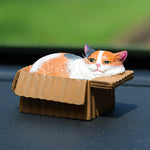 Buddha Stones Painted Sleeping Cat in Paper Box Resin Cute Animal Decor