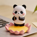 Buddha Stones Resin Lotus Panda Phone Stand Cute Animal Decor