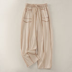 Buddha Stones Summer Casual Minimalist Drawstring Patch Pocket Solid Ankle Pants Women's Straight Leg Pants With Pocket