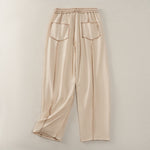 Buddha Stones Summer Casual Minimalist Drawstring Patch Pocket Solid Ankle Pants Women's Straight Leg Pants With Pocket