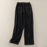 Buddha Stones Summer Casual Minimalist Drawstring Patch Pocket Solid Ankle Pants Women's Straight Leg Pants With Pocket