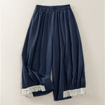 Buddha Stones Summer Casual Vintage Solid Cropped Pants Women's Wide Leg Pants With Pocket