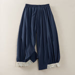Buddha Stones Summer Casual Vintage Solid Cropped Pants Women's Wide Leg Pants With Pocket