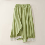 Buddha Stones Summer Casual Vintage Solid Cropped Pants Women's Wide Leg Pants With Pocket