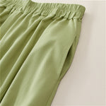 Buddha Stones Summer Casual Vintage Solid Cropped Pants Women's Wide Leg Pants With Pocket